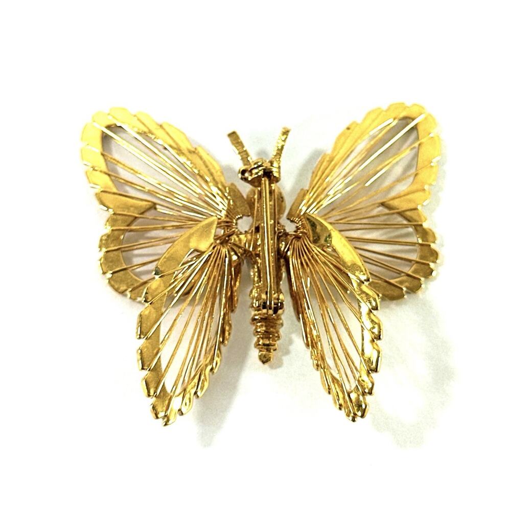 Monet Butterfly Brooch White Enamel Gold Tone Openwork Wings 1.75” Vintage Pin - Picture 4 of 6